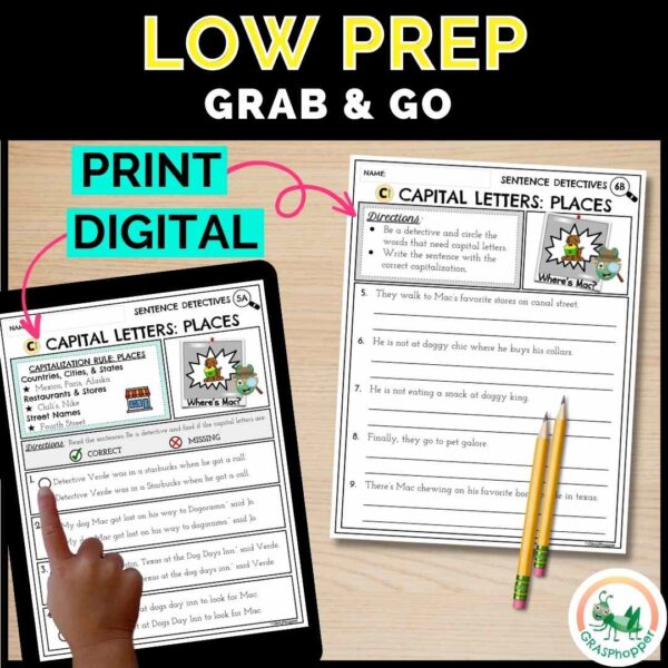 This capitalization rules resource is low prep making it easy to grab on the go with the print and digital options