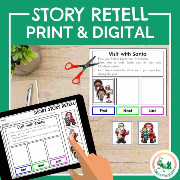 Christmas story retell and sequencing print and digital activities making it easy to grab on the go