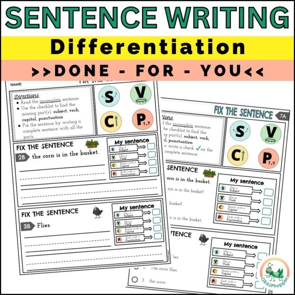 This bundle includes fall sentence writing differentiated activities