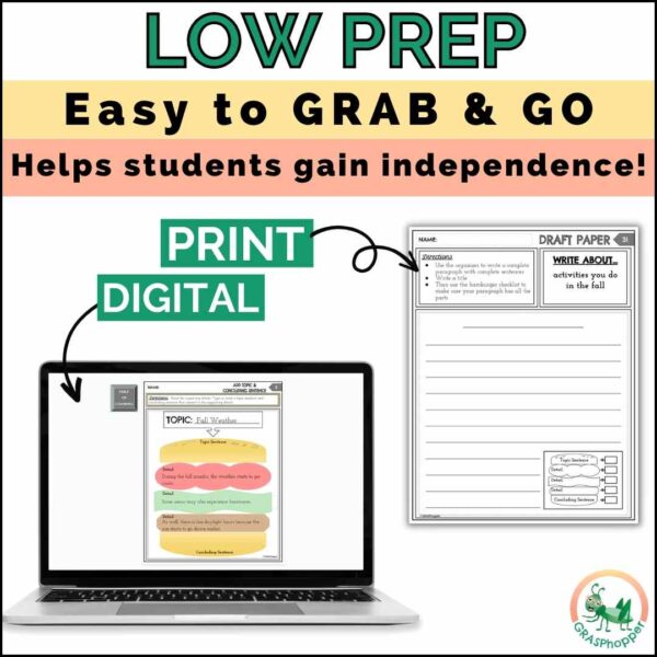 Low prep, digital and print, fall writing prompts that help students gain independence