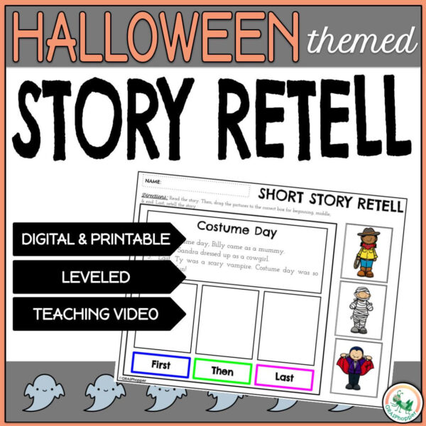 Halloween story retell activities with 3 picture sequencing