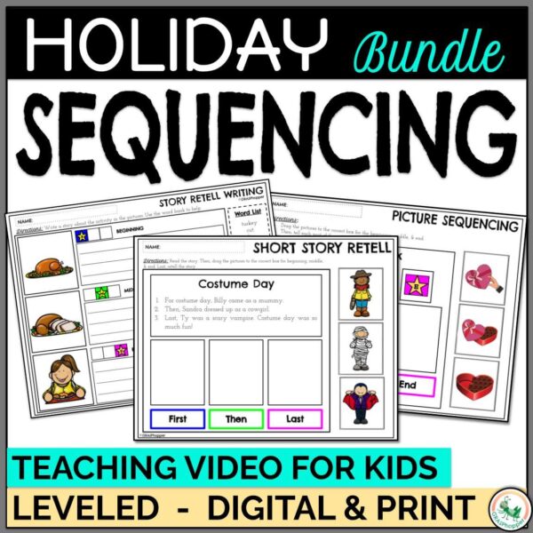 Holiday 3 picture sequencing and story retell leveled activities