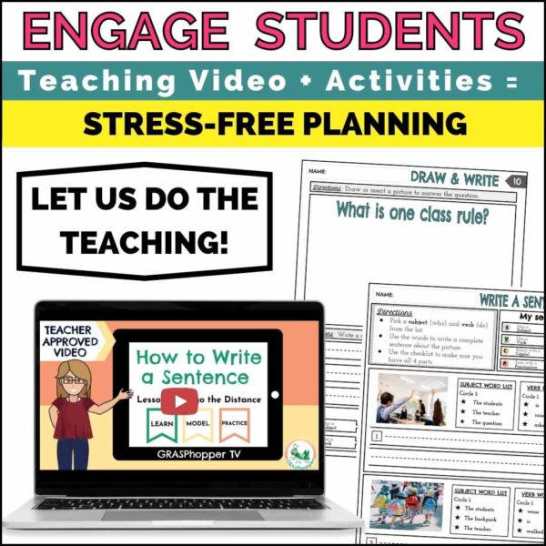 Engage students with our teaching video lesson on how to write a sentence. This allows for stress free planning with paired activities. Let us do the teaching!