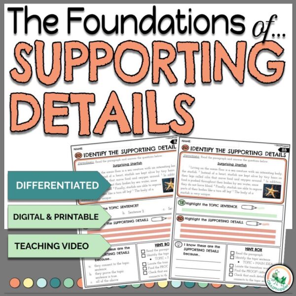 A supporting details foundational resource that offers differentiated activities, a teaching video, and digital and print options