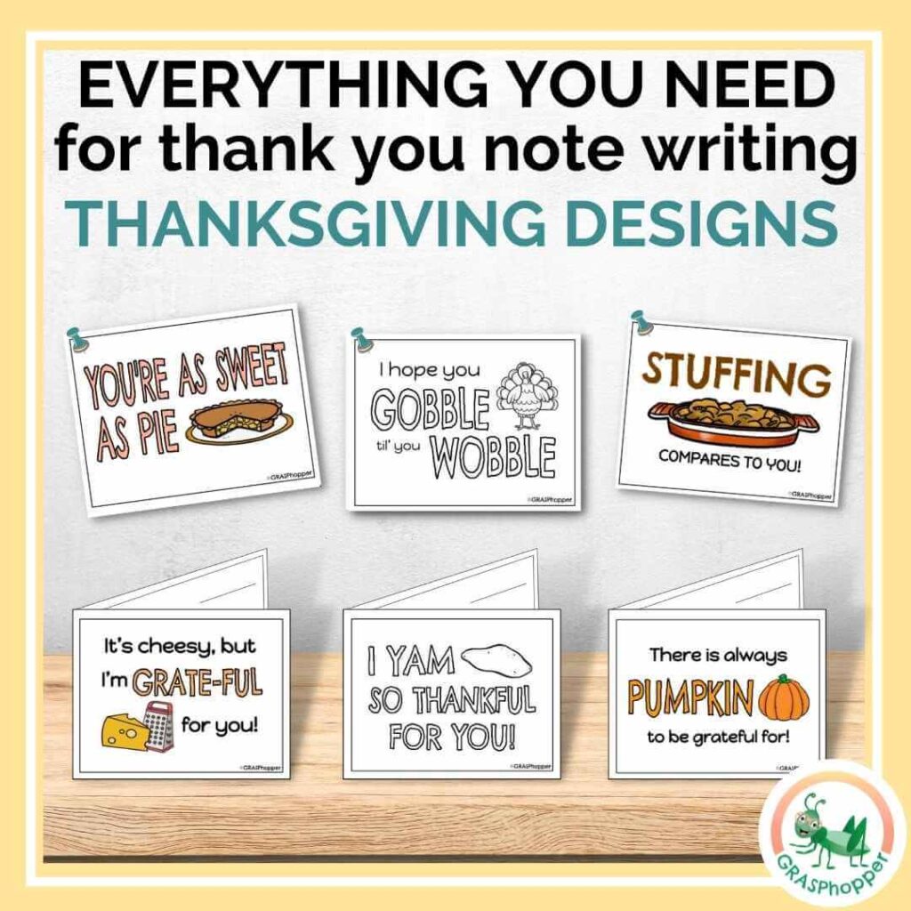 Thanksgiving Thank You Note Card Activities - GRASPhopper Learning