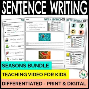 This is a year long sentence writing resource with a teaching video for kids!