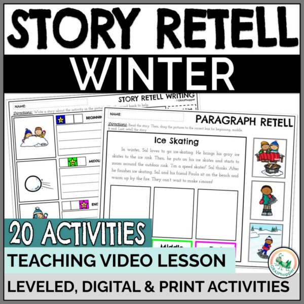 Winter story retell 3 picture sequencing, short story sequencing, and writing