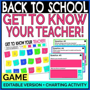 A getting to know your teacher game for a first day of school activity