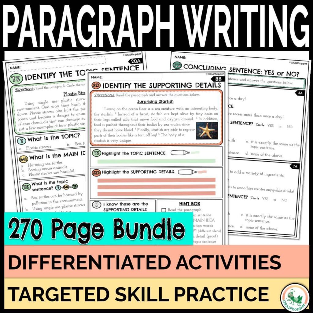 5th grade worksheets differentiated for paragraph writing
