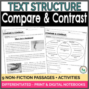 Compare and Contrast non fiction text structure passages. 9 activities that are differentiated.